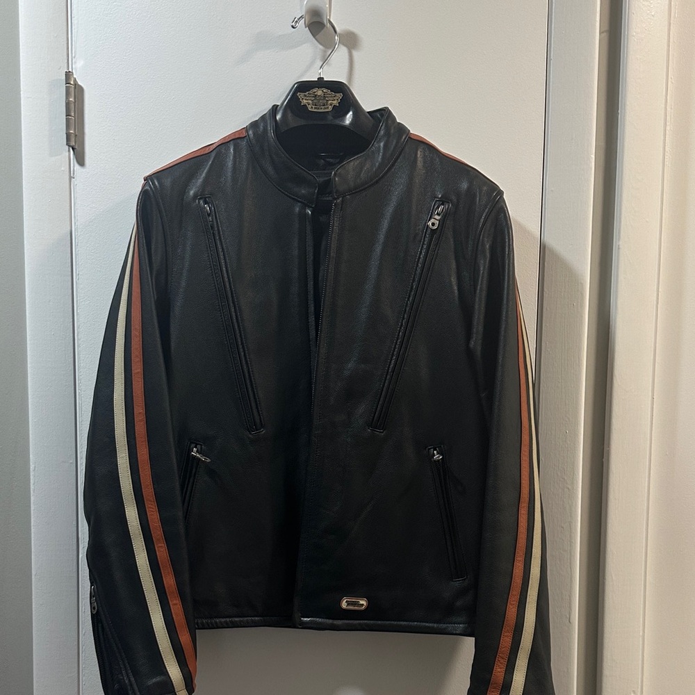 Harley-Davidson Black Jacket with Orange and Cream Stripes